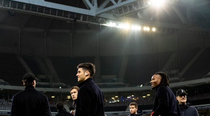 Calm before storm. Juve players inspect the pitch at Lille ahead of the Champions League encounter tonight.