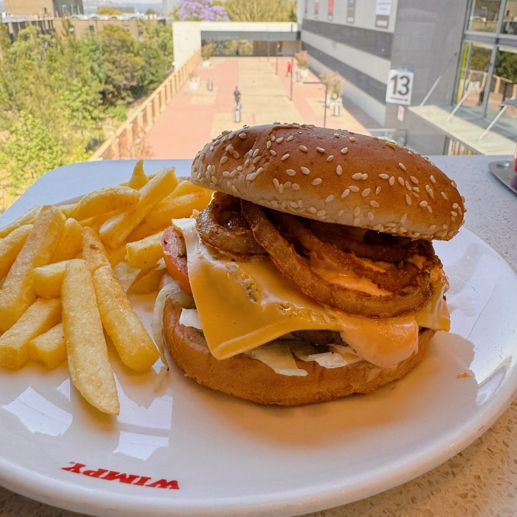 Try  Crispy Onion Cheeseburger and Chip plus small coke promo this weekend. Remember Wimpy Rosebank is Open till 9pm on Fridays and Saturdays  #halaal