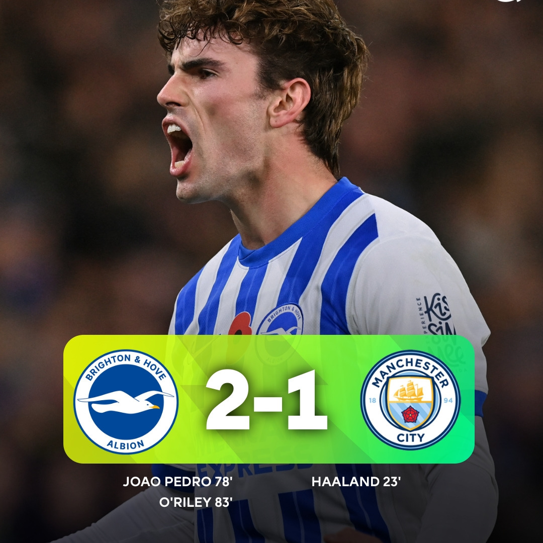 Brighton & Hove Albion 2 Citeh 1. What is happening to Citeh. Lost 4 in a row. Unbelievable no shots on target 2nd half - something not right. What is going on Mister