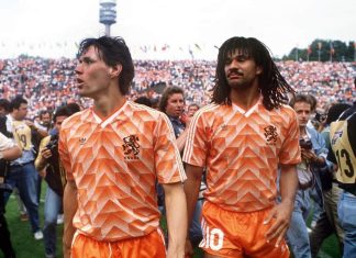 Ruud Gullit and Marco Van Basten at the Euro 88 Championships.