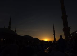 Sunset at Masjid Nabawi in the holy city of Medina,Saudi Arabia