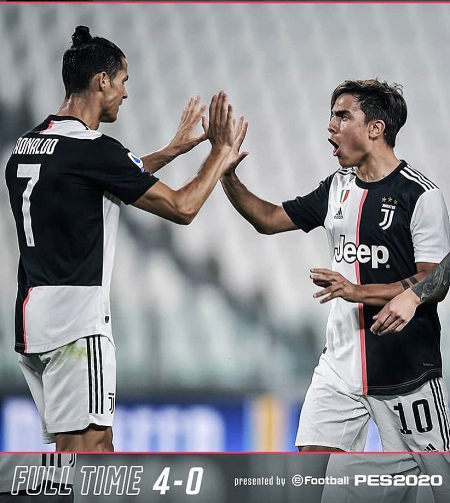 Juventus 4 Lecce 0. With results going our way we went seven points clear of Serie A and another cracker by Dybala and Ronaldo with two glorious assists. Of the result goes our way in Florence it a Big week in Serie AForza Juve