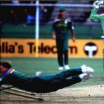 cricket World cup Moment, and Jonty Rhodes demolishes the stumps