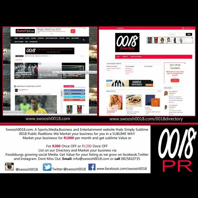 0018 PR. we market your business for you.LIST ONCE OFF on the 0018 Directory. R200 for Basic listing,R 1200 for Premium. SUBLIME gift if you subscribe