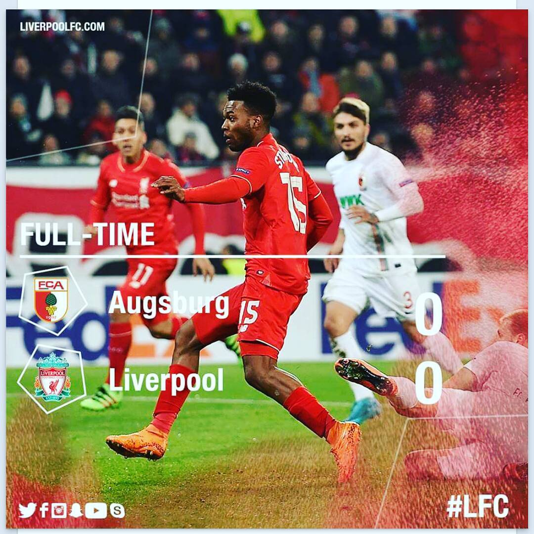 Augsburg 0 Liverpool 0- No road goal. Your thoughts on game? A ll the,action on the blog #liverpool #fromthekopend #kopend #augsburg rg #europaleague #liverpoolfc