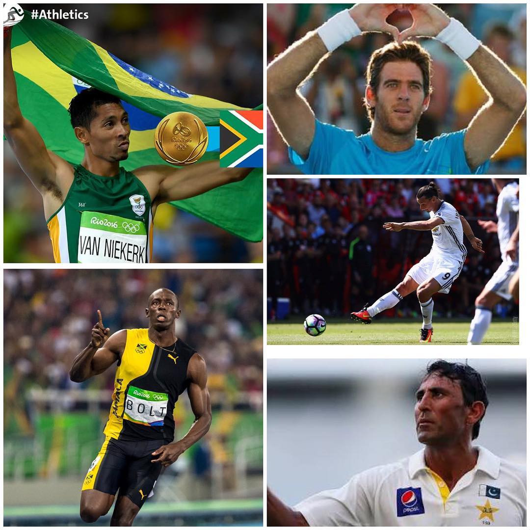 Weekend Sporting Round Up.Wade breaks 400m record, Bolt takes Gold again. I enjoyed watching Younis Khans double ton and Pakis squaring the Test Series playing good cricket. Del Potros run was amazing and Zlatan sealed a win for Mourinhos MANCS. The Premiership started and Conte,Klop and Pep all won .Care to comment or share your highlight #rio2016 #olympics #delpotro #pakistan #youniskhan #zlatan #wadevanniekerk #100m #bolt