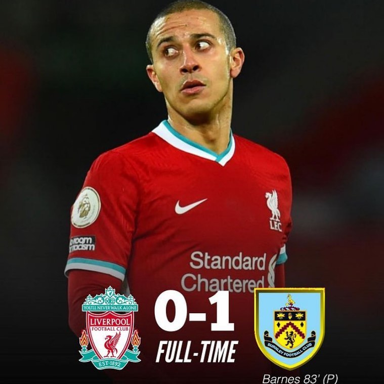 Liverpool 0 Burnley 1. The Durban owes we’re saying we got Daaalaaaa’d properly Ay. “ Burnley have ended Liverpool's run of 68 home PL games without defeat, the 2nd longest unbeaten home run in English League history - 3 years & 273 days since Crystal Palace's 2-1 win in April 2017It is Burnley's first League win at Anfield since 1974. “