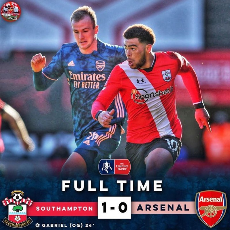 Soton 1 Arsenal 0. Gunners are gone. No Road to Wembley for them