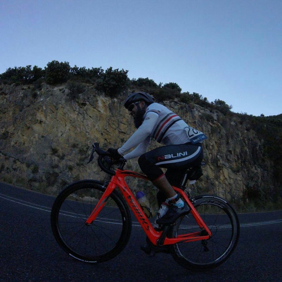 Tour of Good Hope Stage 3 139km . 1650m of climbing.  Awesome scenery and brilliant road surface.Mohammed Bharoochi enjoying the ride makes our pic of the Day #cycling #cycletour #capeofgoodhope #tourifgoodhope #bike #cyclerace #cyclinglife #specializedbikes #sworks @specialized_bikes #nalini @naliniciclo @specializedza #powerofthedaree