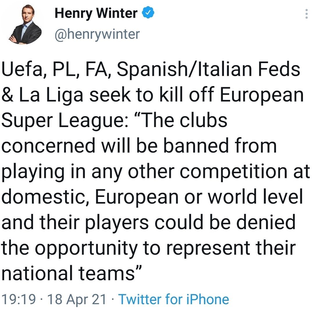 The European Super League has media in a Frenzy. Talks about clubs being banned and more. What’s your take ?