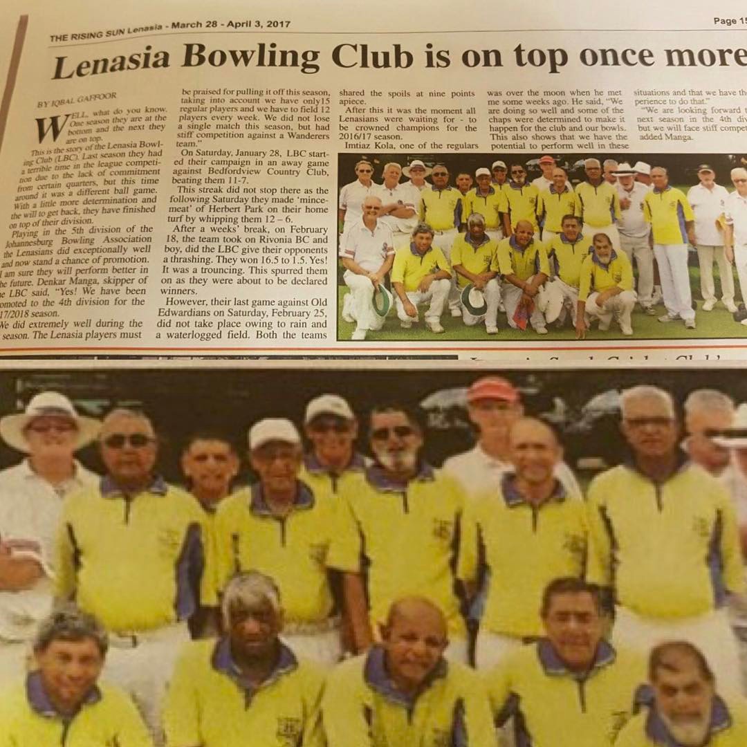 Hats off to the grandfather. Still raking in trophies  while we are not. Well done Lenasia Bowlers and Ahmed Bhaai Wits, Imtiaz Kola (Tyma) #lenasia #bowling #lawnbowls #greens #bowlinggreen #lenasiabowlingclub #champions #lenz #lenasia #risingsun #newspaper