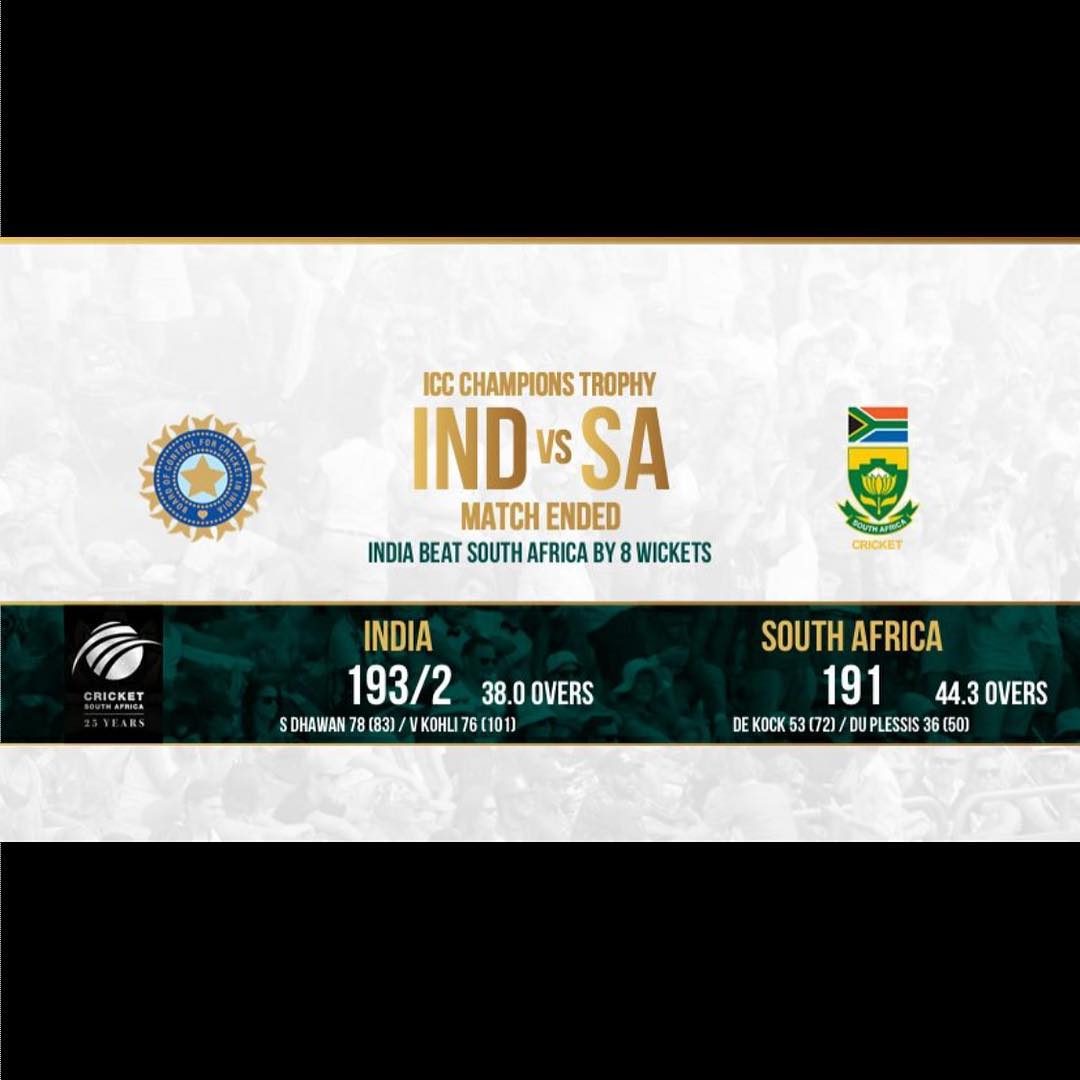 Honestly this is Deeply disappointing.The moment there is pressure we start Choking. You could see it from ball one. No point feeling emotional. Proteas do this to us always. Terrible display and once again deserve to be Dumped Out. We can win over and over again but can't produce when it matters?What's your thoughts? #cricketlife #cricket #iccchampionstrophy #proteas #sacricket #southafrica #india #southafricavsindia #iccchampionstrophy #ct2017 #iccchampionstrophy2017