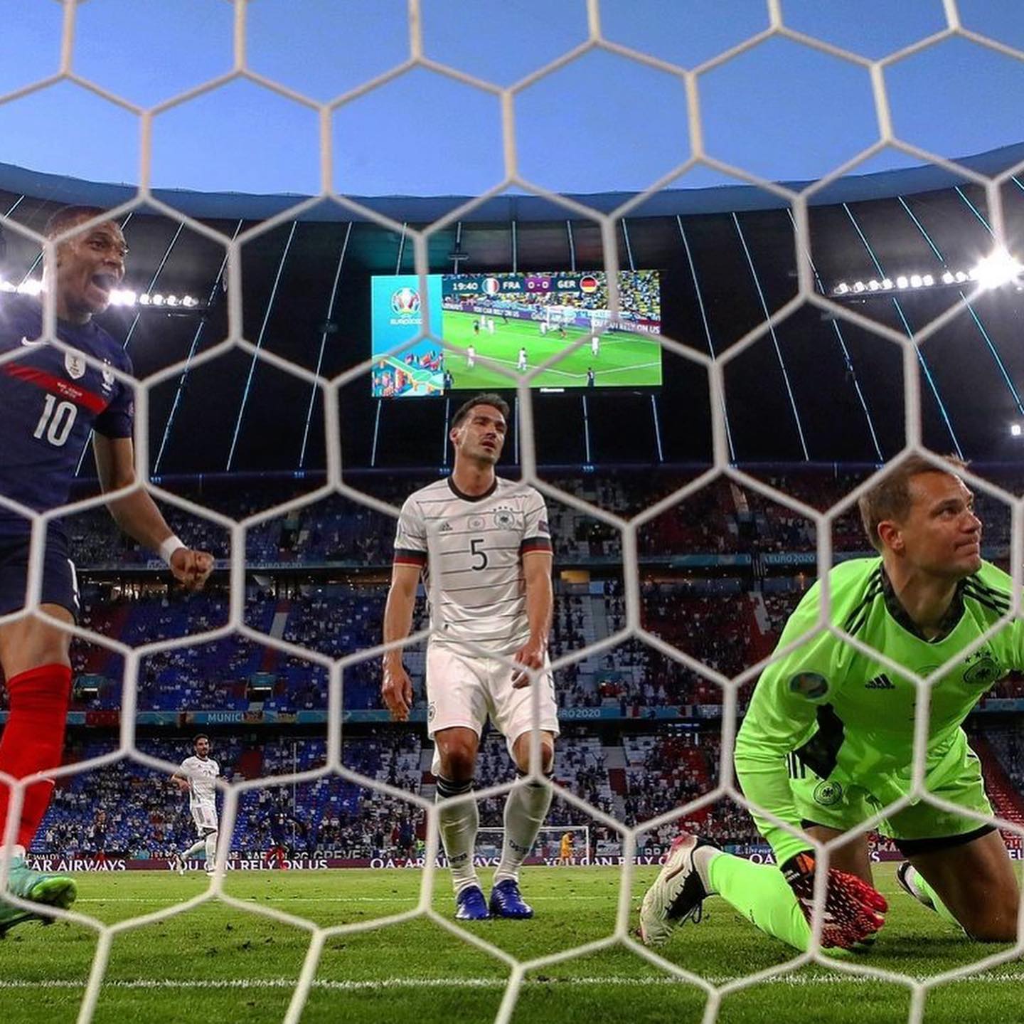 Germany 0 France 1. Germany look stale. Louwe is there from when I was on Campus. The man should be in a perfume Ad. Germans were poor and the French assert themselves as Favourites. Pogba was class. Viva Le Bleur