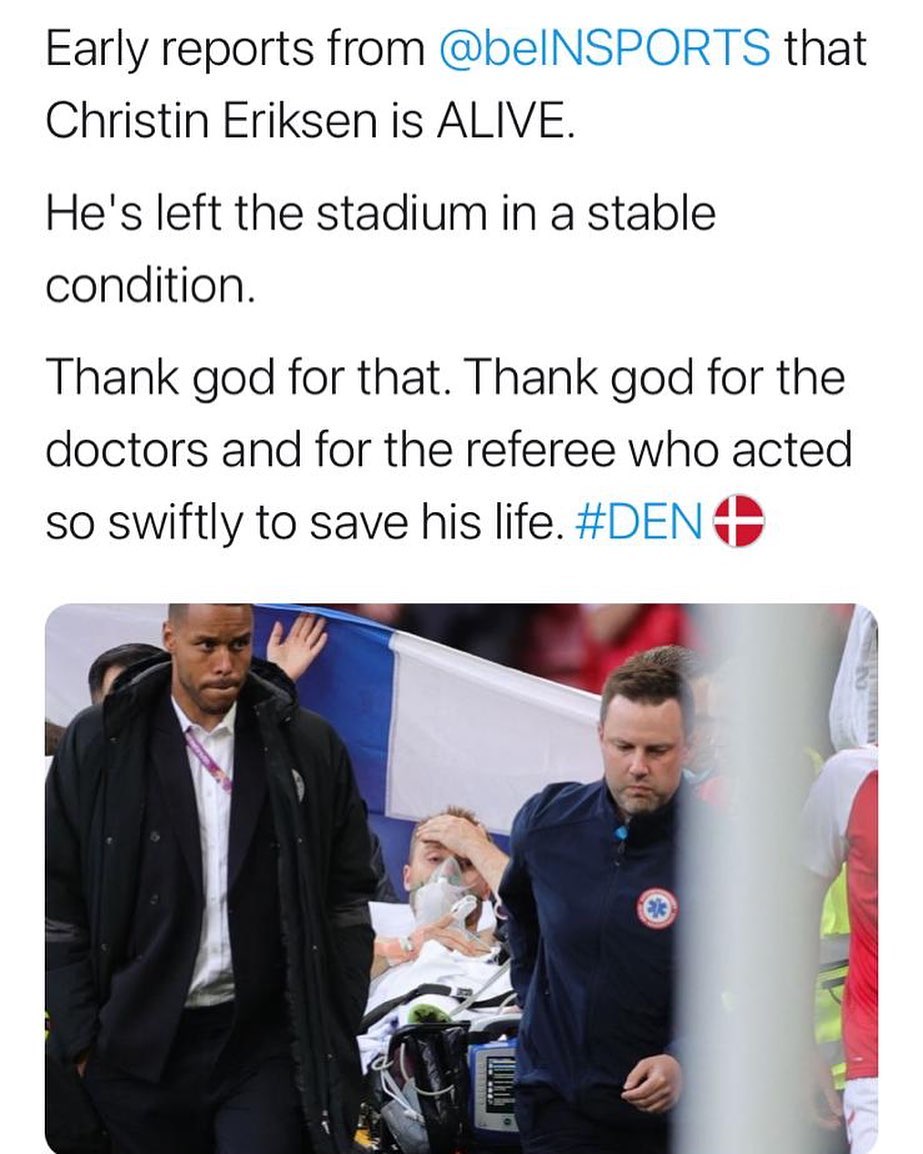 What a year it’s been and Medical staff were quick to react and save Christian Eriksons life. Traumatic and scary for any sports person. What’s your take on the situation. It’s that split second decision that’s saves a life. Get well Christian Ericsson