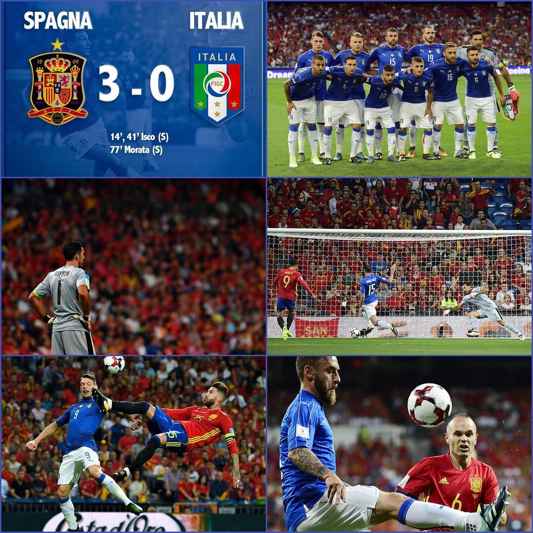 We crash in Madrid. Isco was sublime and now it's uphill in Group G. Dangerous floaters in the Play Offs. Forza Azurri "We must go to Russia #italy #azurri #spain #spainvsitaly #russia2018 #worldcup #worldcupwualifiers #forzaazzuri #italy #italia