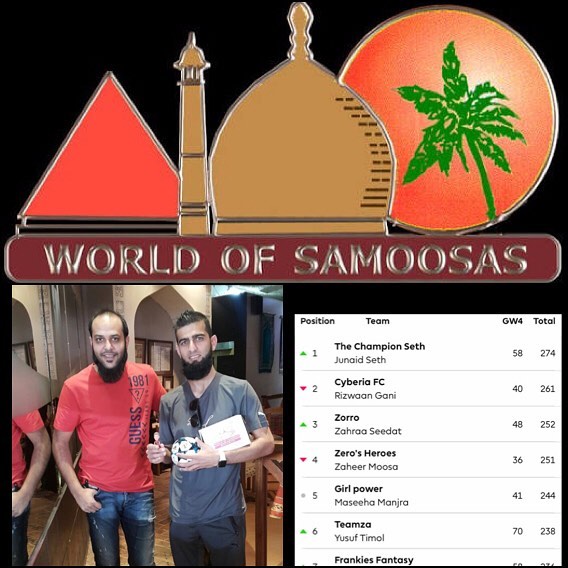 Well done to Rizwaan Gani our World of Samoosa's Manager of the month in August.He collected his prize. A dozen Samoosas,A Figurine and a Mini Ball. As we head into September Jumaid Seth leads #fantasy #eplfantasy #worldofsamoosas