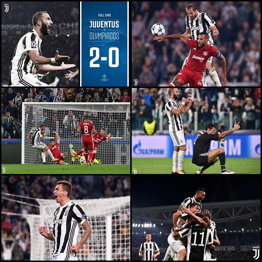 Great win to get the first Champions League win.Higuayn and Mario Manzukich. Took a while but we off. Forza Juve. Next trip Portugal #juventus #forzajuve #juventusvsolympiacos #turin #uefachampionsleague #bianconeri