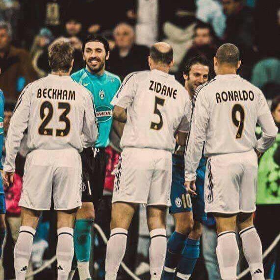 Once upon a time in the Champions League 😬 #beckham #buffon #zidane #delpiero #ronaldo #juventus #realmadrid #legends