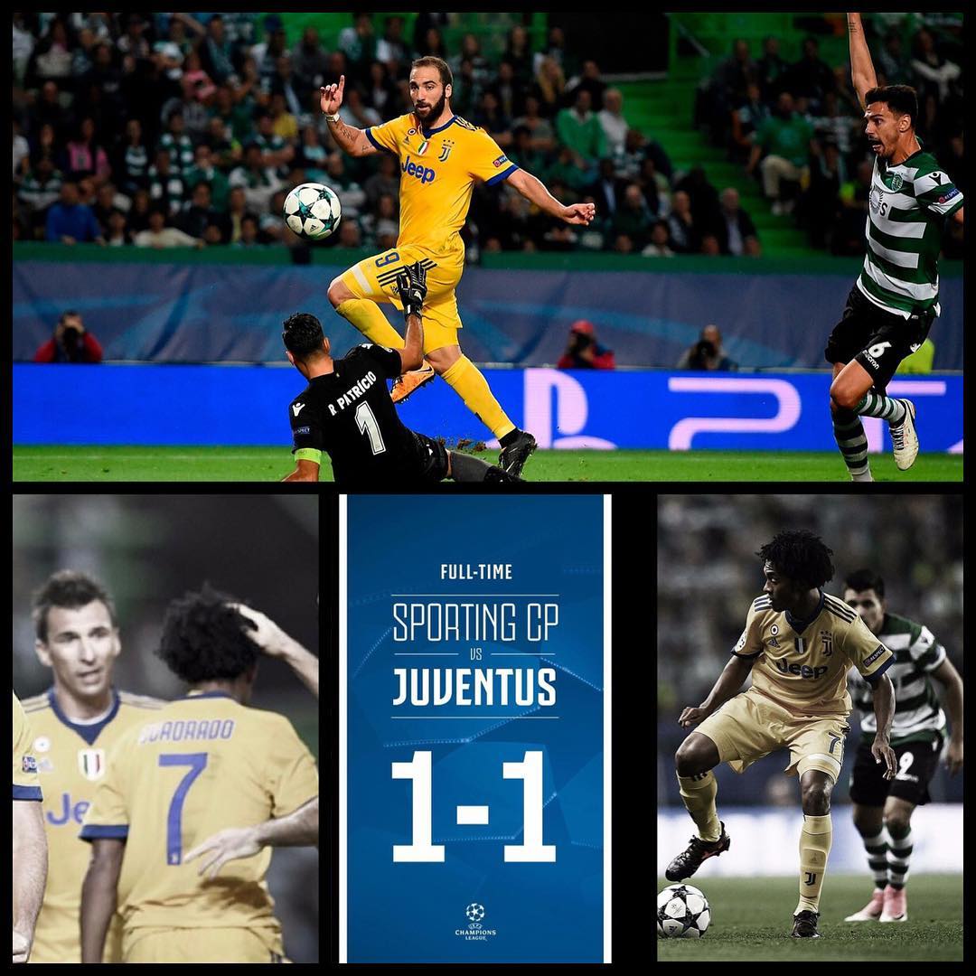 Sporting 1 Juventus 1. We draw in Lisbon. Could have qualified tonight but went a goal done.Higuain scored a big goal again and now we need to beat Barcelona or Olympiacos to advance. Highlights I the blog