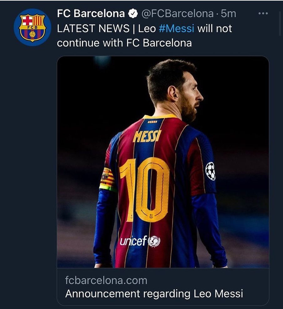 Yoh Yoh. Where to for Messi? Barsa without Messi. Doesn’t seem Real