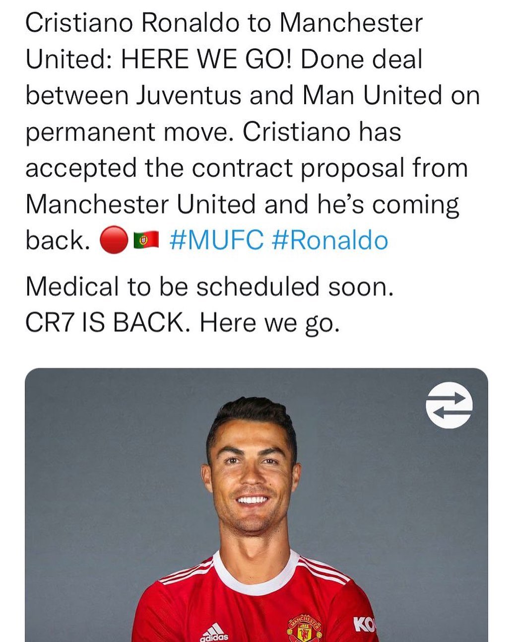 We’ll just like that. As the MANCS are saying  Apro Poryoh (Our Son) Came home. As a Juventini we say Thank you @cristiano and All the Best. Yoh the MANCS are getting strong @mancunianofficial