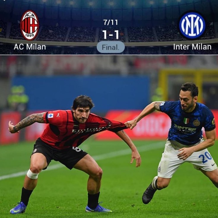 Inter Milan 1 AC Milan 1. Really enjoyed the San Siro Derby last night. With a crowd was even better. Both teams shared the spoils#sansiroderby