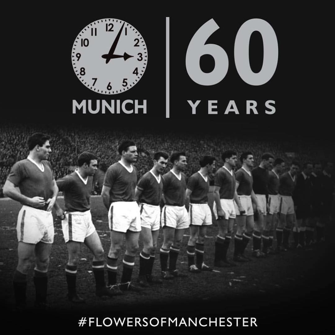 Today is the day the Munich air crash happened. Il never forget on my visit to Old Trafford I met a fan that told me on the special European Nights especially at the Nou Camp in 99 "The Ghosts of Munich" descend onto the pitch. He said how else we've won games like that. He said Bobby Charlton in the midfield, Tommy Taylor and Duncan Edwards and Georgie Best on the wing. He said sometimes there are 22 players on the pitch. Eleven of them you can see, The others you can't. From that day on whenever the MANCS would pull off the impossible I would say the Ghosts of Munich for sure. He also went on to say that some nights at Old Trafford you feel the presence of the unseen at pitch level  and your hair fooking  stands Man  #manutd #oldtrafford #60years #munichairdisaster #manutdfans #ghostsofmunich #flowersofmanchester #busbysbabesAs for the MANCS on the pitch we are enemies but today The Football World doesn't Walk Alone ️