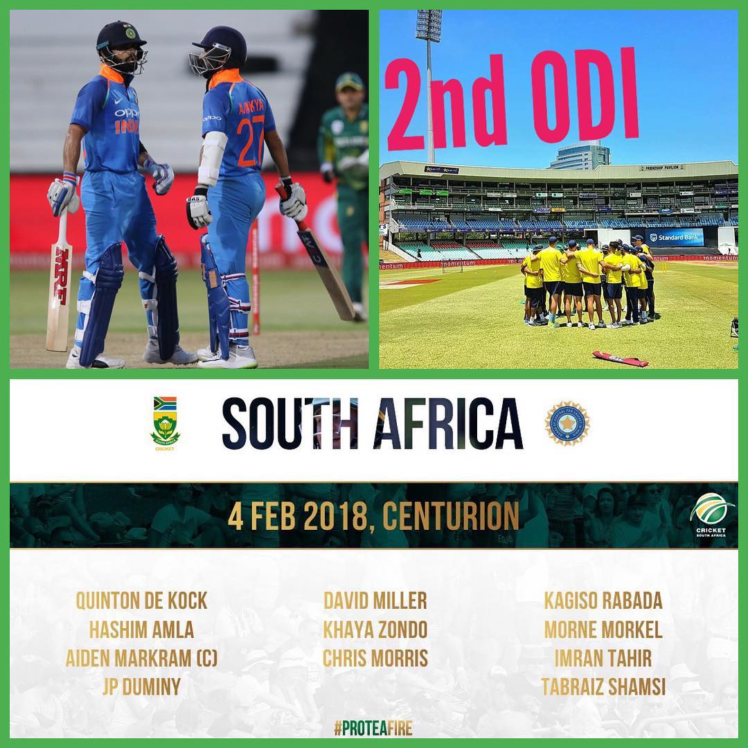 Nice morning to watch the 2nd ODI between India and South Africa at Centurion Park. India win the toss and elect to field. Four spinners on Show. Are you at the Cricket. Your thoughts on the match?*if you are at the Cricket send us your fan picsInbox or email info@swoosh0018.com