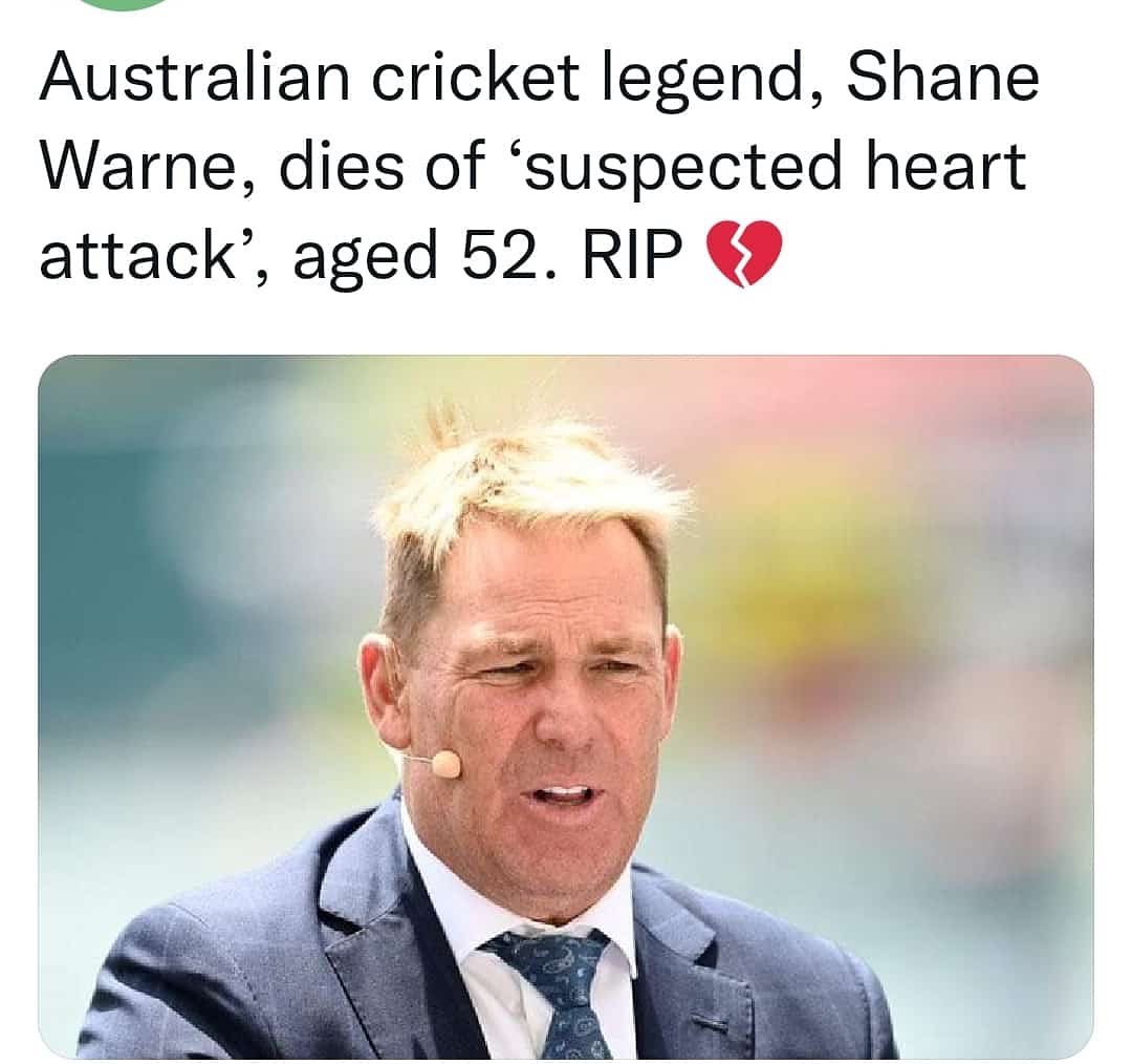The Legend Shane Warne has passed away. RIP Shane. Sheik of Tweak. Charismatic on and off the field