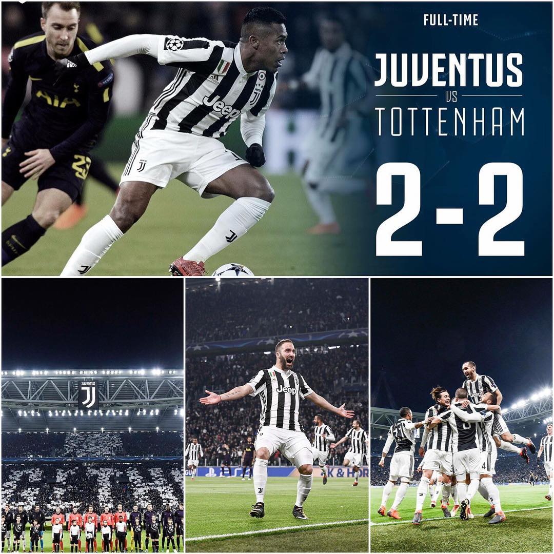 Juventus 2 Spurs 2. Well all to play for at Wembley. No draw. We lost a 2 goal lead but credit to Spurs. They played. Will the Higuain penalty miss prove costly. Forza Juve. Off to Wembley we Go #juventusvstottenham #juventus #spurs #juve #forzajuve #bianconeri #ueafachampionsleague #tottenham #coys --------------------------In the other tie Man Citeh thumped Basel.