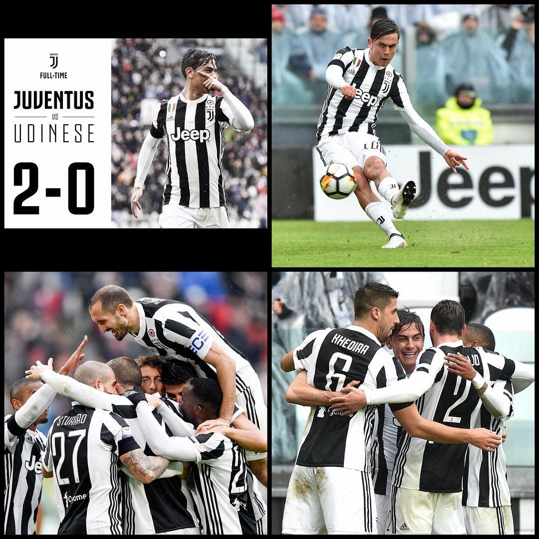 Juventus 2 Udinesi 0. Great victory. Now for Inter to beat Napoli. Forza Juve. Been a Great week and another Dybala Brace. #juventus #juve #bianconeri #juventusvsudinesi #forzajuve #dybala
