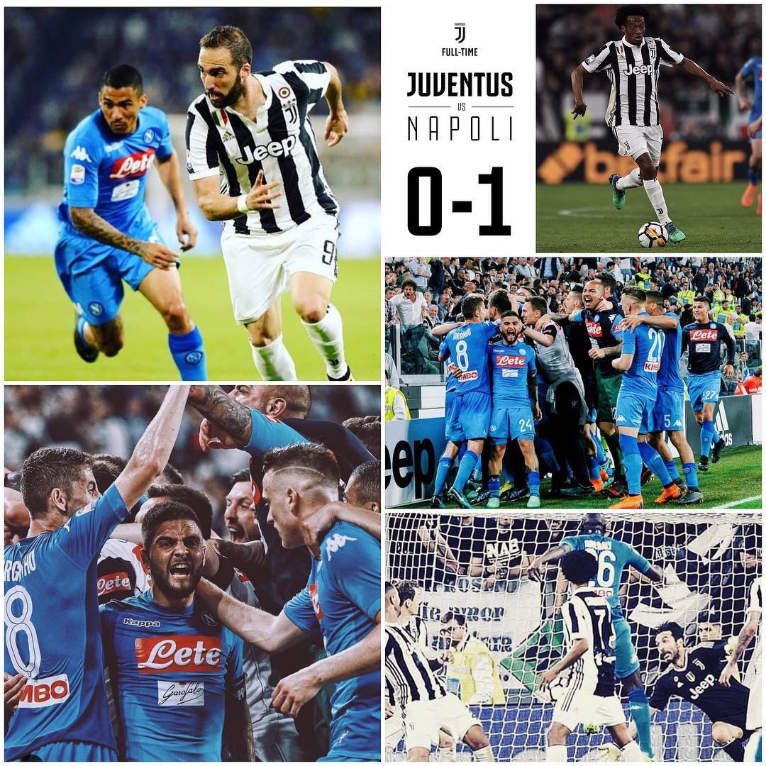 Juventus 0 Napoli 1. We lose to an 89th minute header. Or was it 90th minute. Napoli have reduced the deficit to a point. We still have Inter and Roma. It's tight again. Forza Juve. We must win everything now