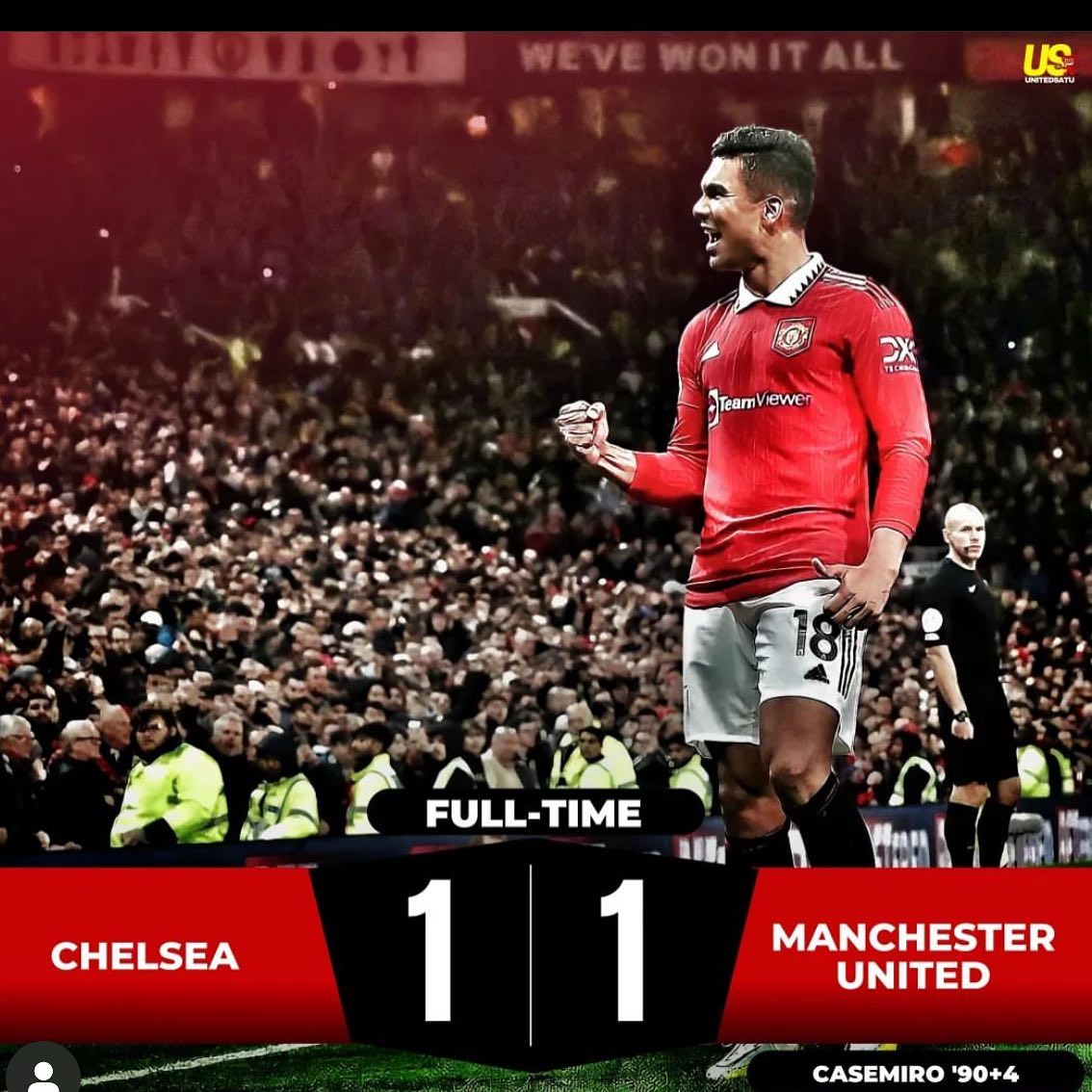 The MANCS come away with a point thanks to Casimeiros header into stoppage time. They share the spoils. Man City however beat Brighton 3-1 thanks to a De Bruine cracker. Are the MANCS happy with a point