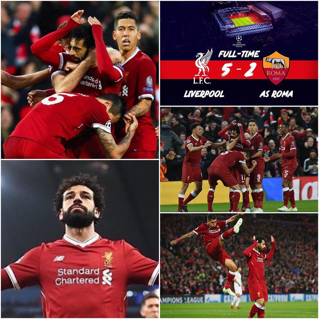 Liverpool 5 Roma 2. Shouldn't have conceded those two away goals. All roads lead to Rome. Can Roma get 3. What does the Lads from the KOP say