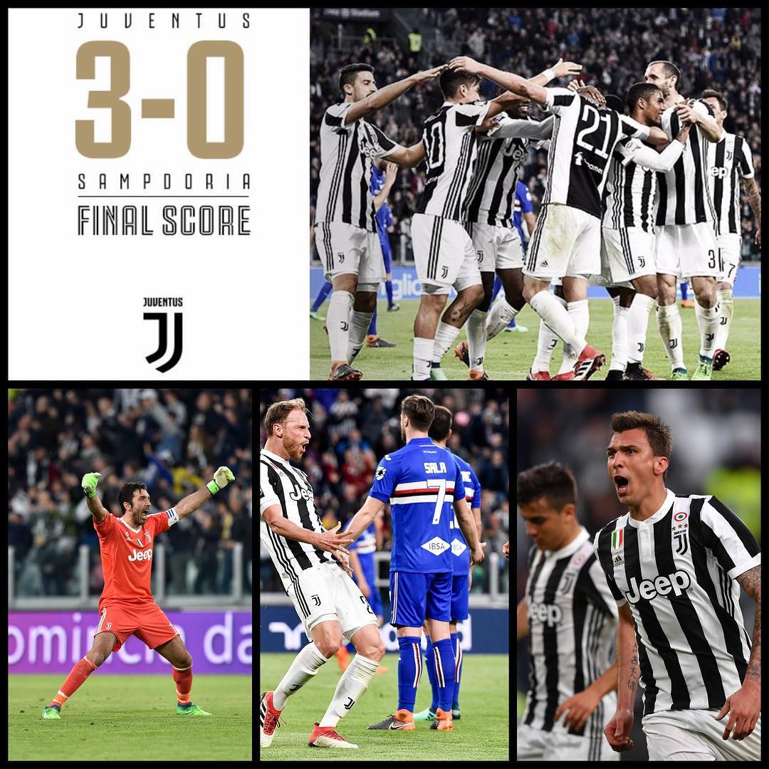 Juventus 3 Sampdoria 0. We open the gap to 6 points after Napoli drew at the San Siro against AC Milan