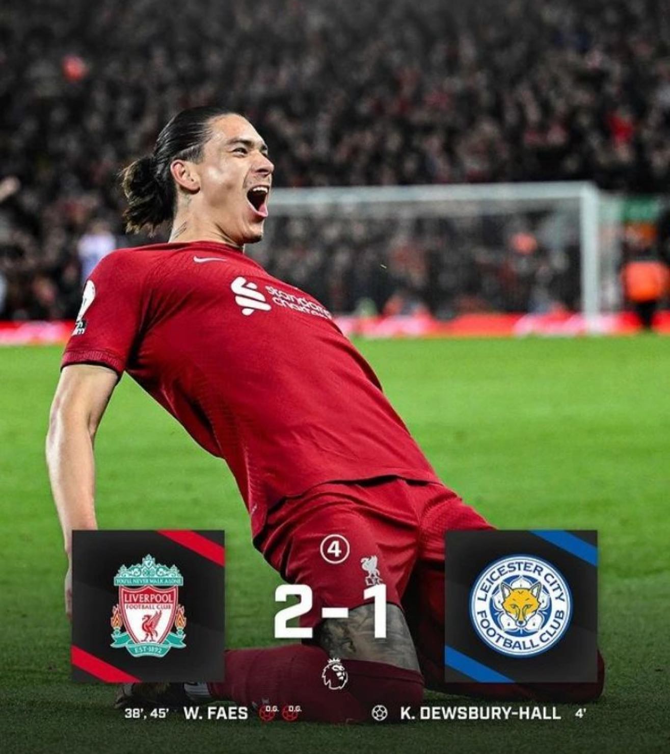 Liverpool 2 Leicester 1. We won without scoring. 3 points is 3 points heh. In the other game on the night Brentford beat West Ham 2-0#epl #liverpoolvsleicester