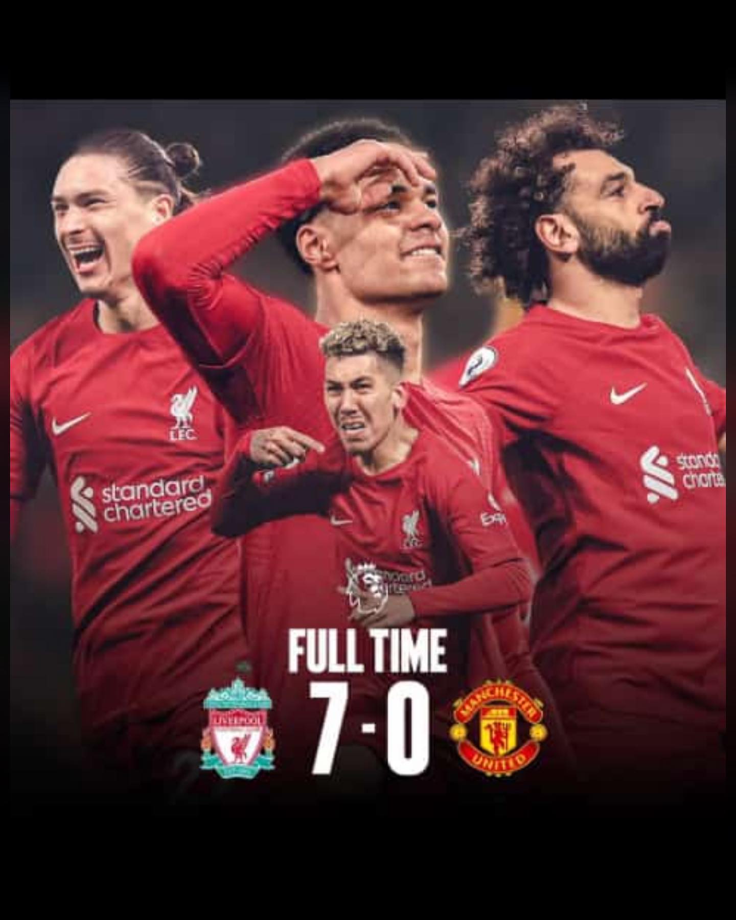 Liverpool 7 Man Utd 0. Looking for my father. Last seen at 7pm. Shoh warrapened here. This is a Izzet Mauling. Fok. What says the boys. Lay it on