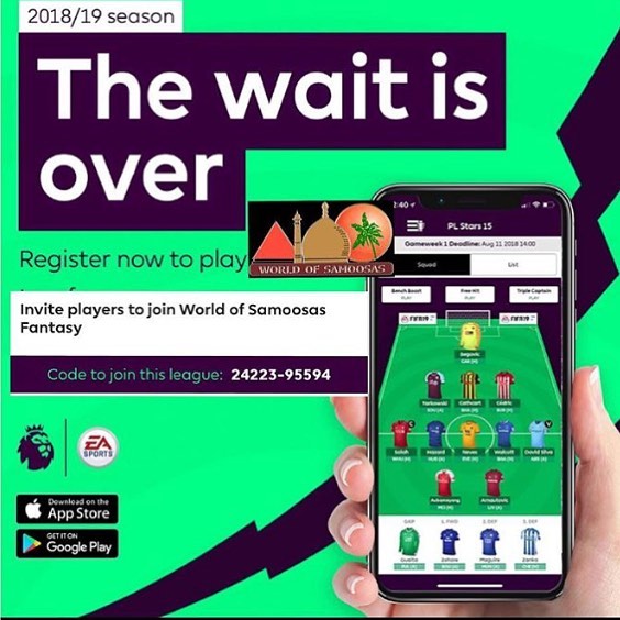 World of Samoosas 2018/19 Fantasy EPL powered by swoosh0018 Now Open. Manager of the Month prizes and Grand Prize for the WinnerCode: 24223-95594League closes after Gameweek 3@worldofsamoosas #epl #fantasyepl #fantasyfootball #eplfantasy #win #competition
