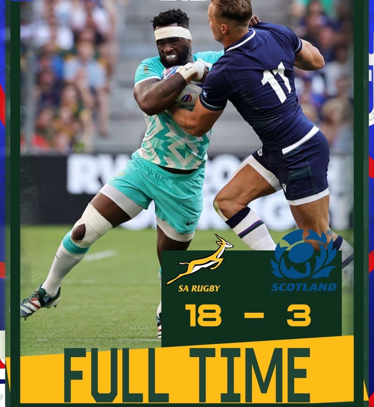 Springboks 18 Scotland 3. Good win to open the account. Tensed first half. Important win. Great atmosphere around South Africa. Can we top the group#bokke #rugbyworldcup #southafrica #scotland #goboke #sa #savsscotland #springboks