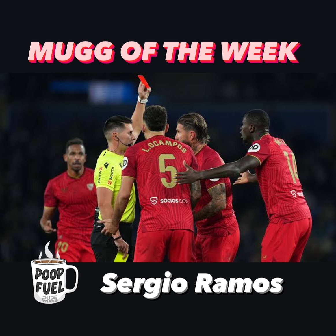 Our MUGG of the Week is Sergio Ramos for getting Sent off for the 29th time in his career. He was given a yellow and then a Red after VAR intervention for that Reckless challenge on sociedad winger Brais. Mendez#muggoftheweek #sergioramos #ramosred #sevilla #realsociedad #braismendez #laliga #sevillavsrealsociedad