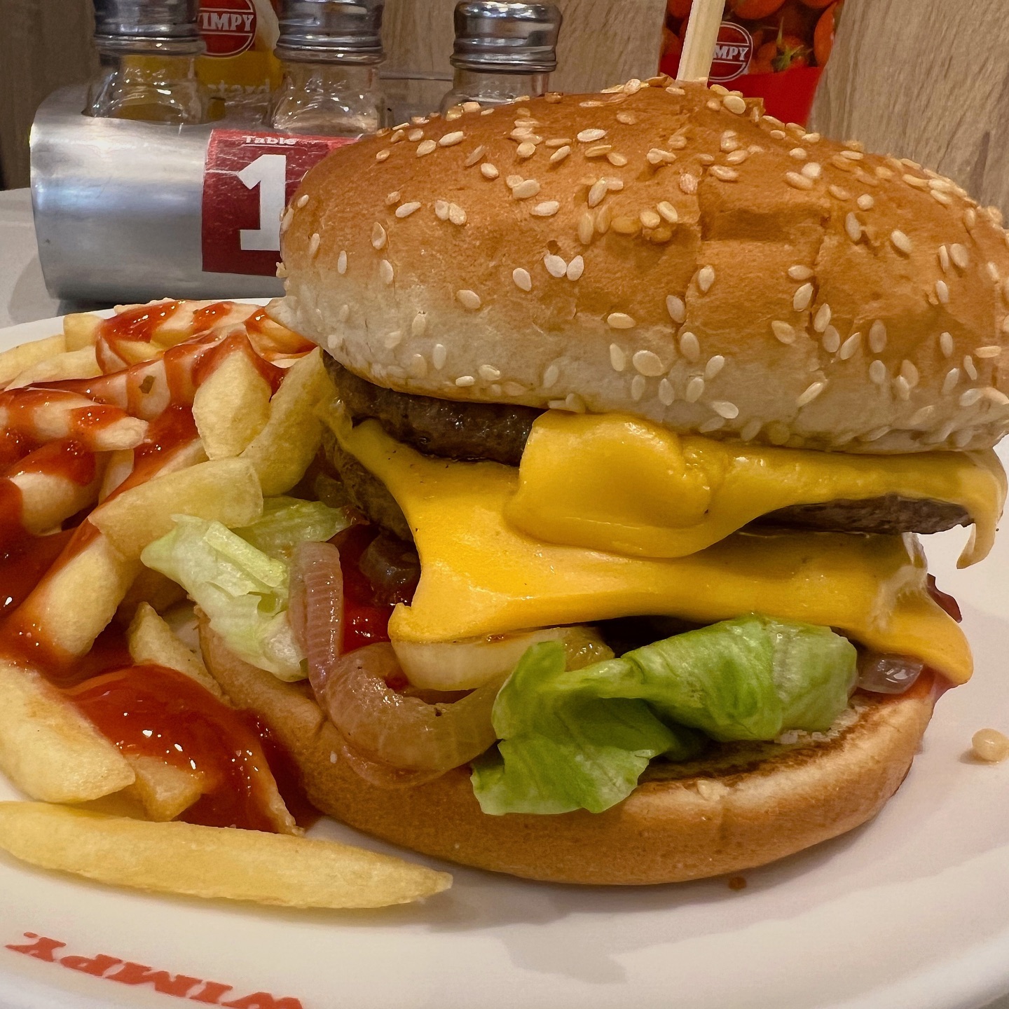 Double Cheese Burger  and chips at @wimpykillarney #halaal#burger #doublecheeseburger #wimpyburger #killarneymall #halaalwimpy #wimpy #burgerlover #halaaljhb #foodinjhb*FoodsburgAds