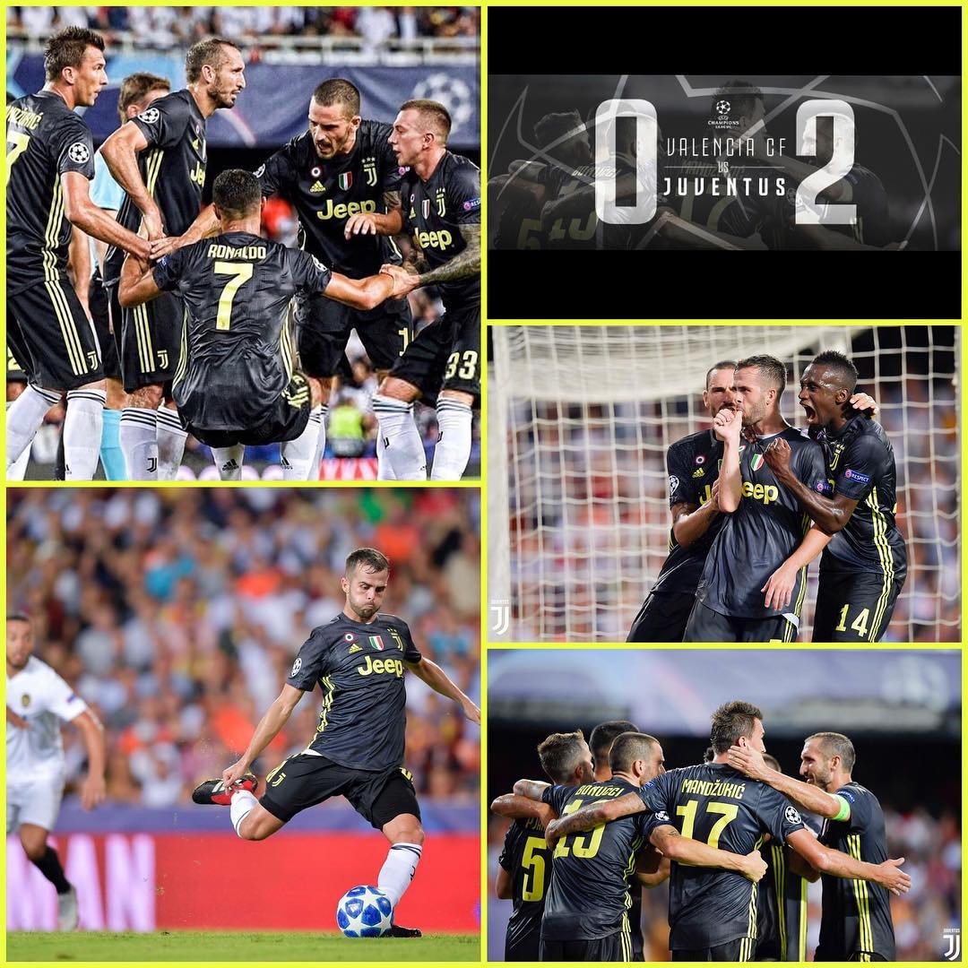 Valencia 0 Juventus 2. A great team effort and victory. 2 composes penalty’s from Pjanic saw Juve safely through after CR7 was sent off for f@@$all. The man was gutted. With ten men away it was tough but we got the three points Forza Juve