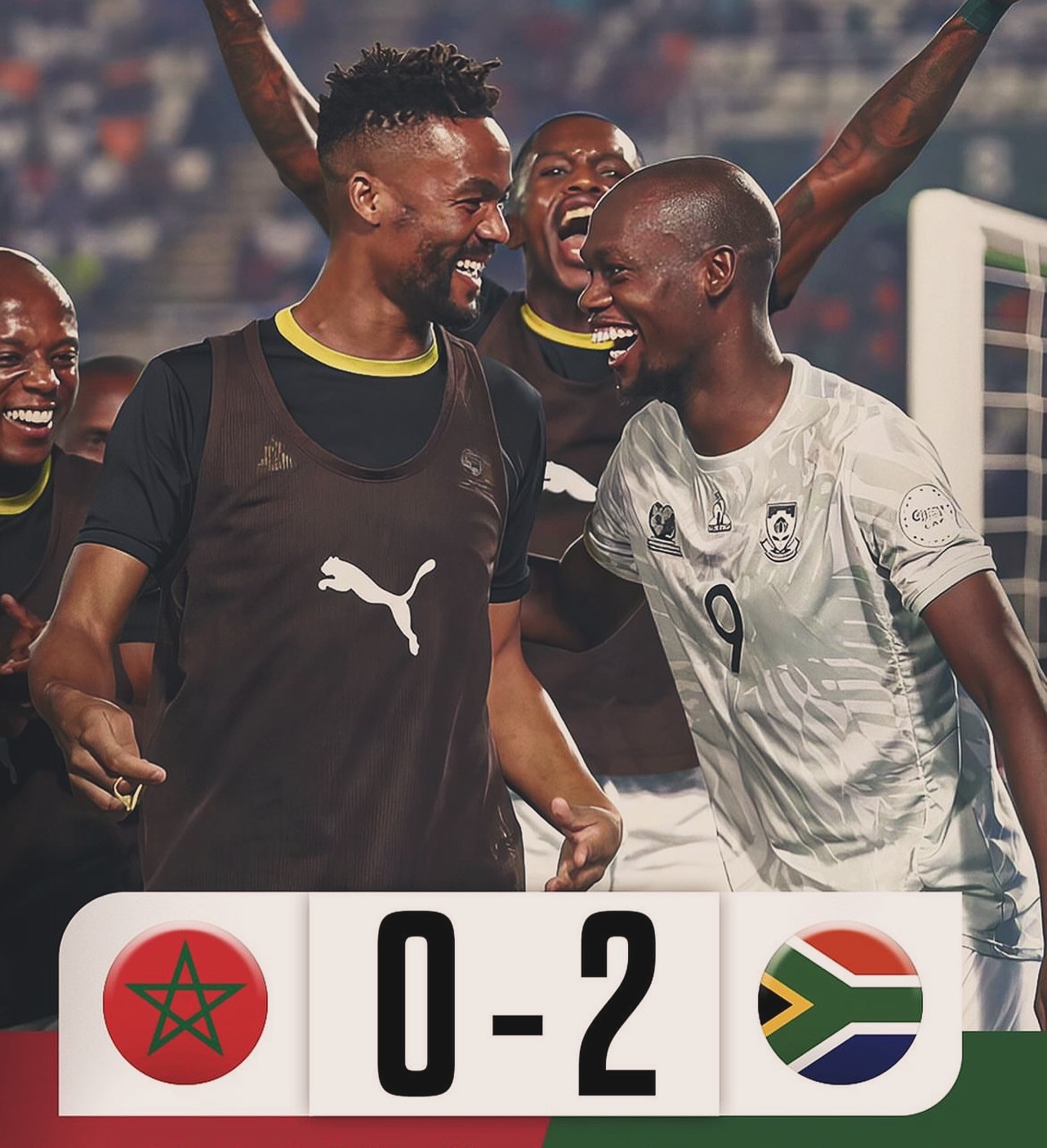We beat 🇲🇦 Morocco 2-0. What a thing. How far can we go. Great performance by our guys ️🇿🇦