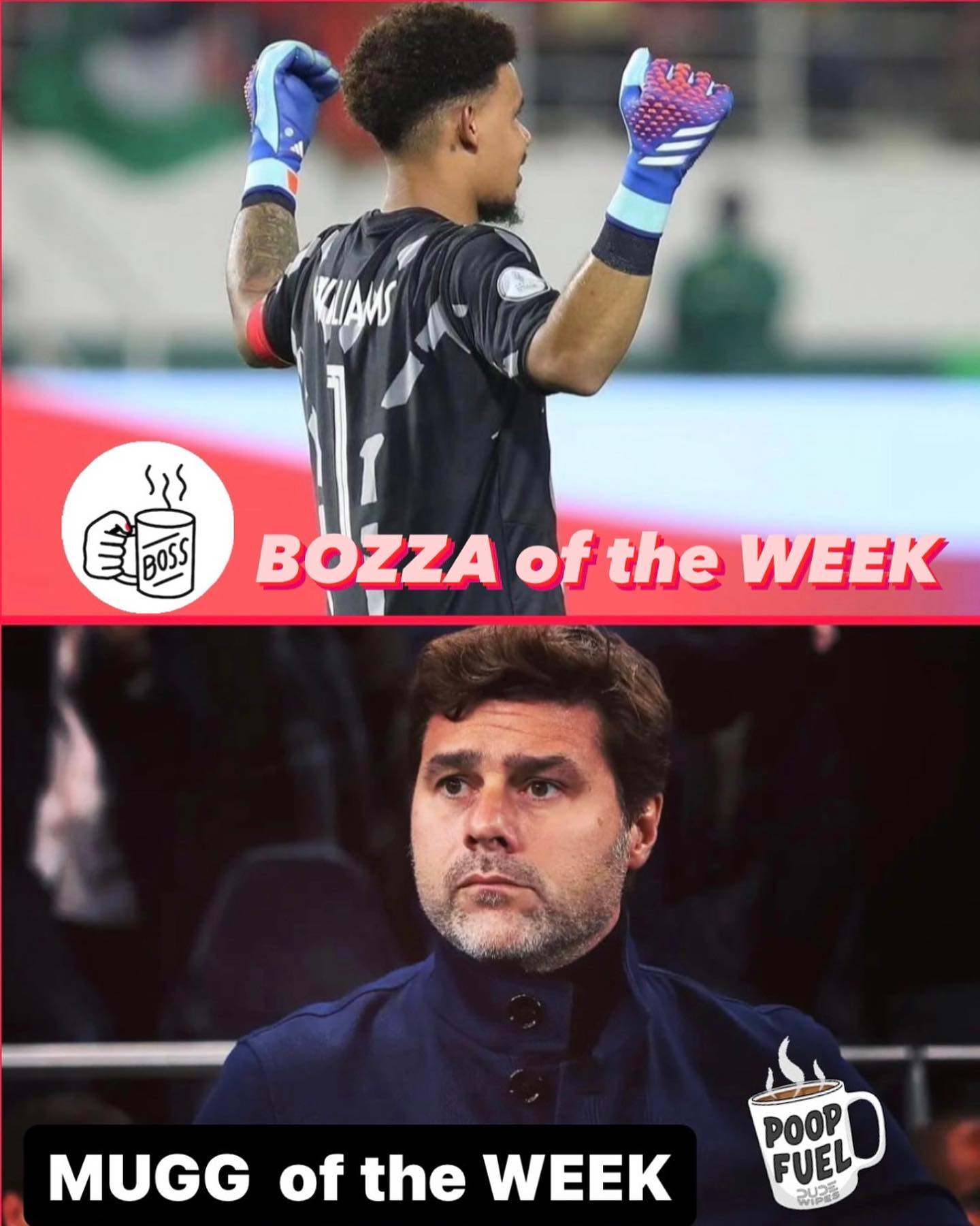Our Bozza of the Week of course is Williams for his Heroics in the Afcon Quarterfinal vs Cape Verde. The MUGG of the Week is Poch for f@&$ing Chelsea up. Do you agree? And errrr Allison and VVD for giving the title to Citeh #rowanwilliams #pochetino #bozzaoftheweek # Muggsodtheweek #virgilvandijk #allison
