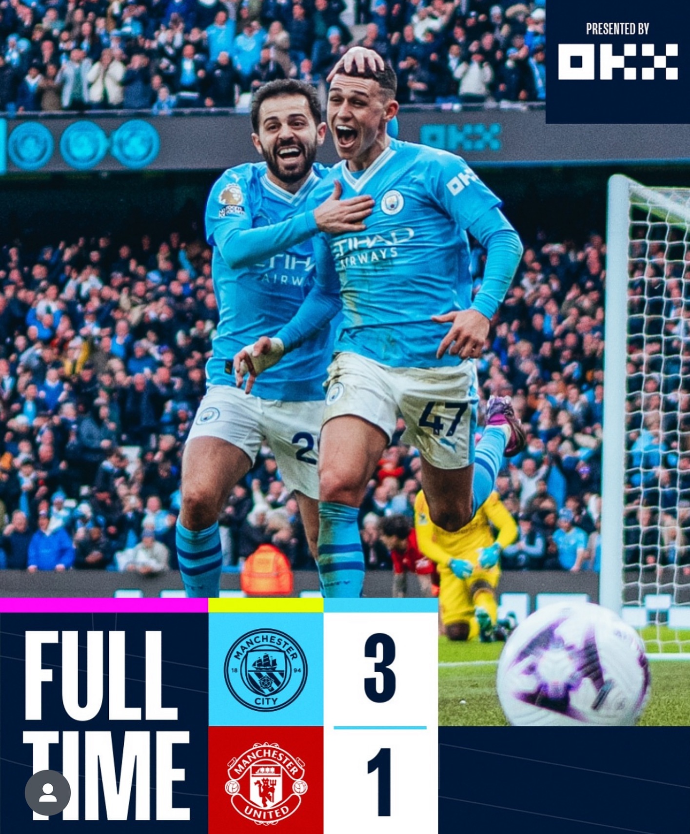 Man City 3 Man Utd 1. Thought the MANCS will do us a favour
