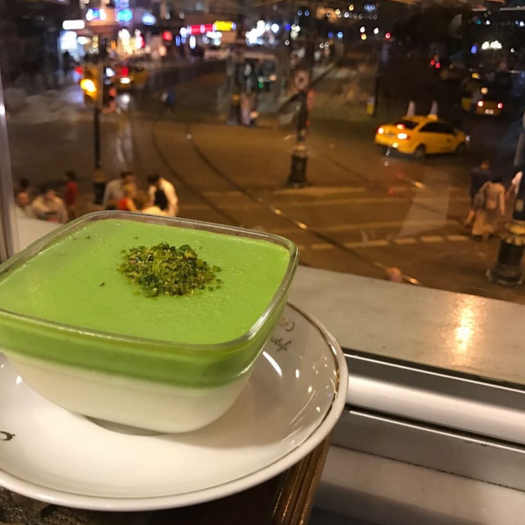Pistachio Milk Pudding at @hafizmustafa1864 in Old City Istanbul. A decadent dessert.