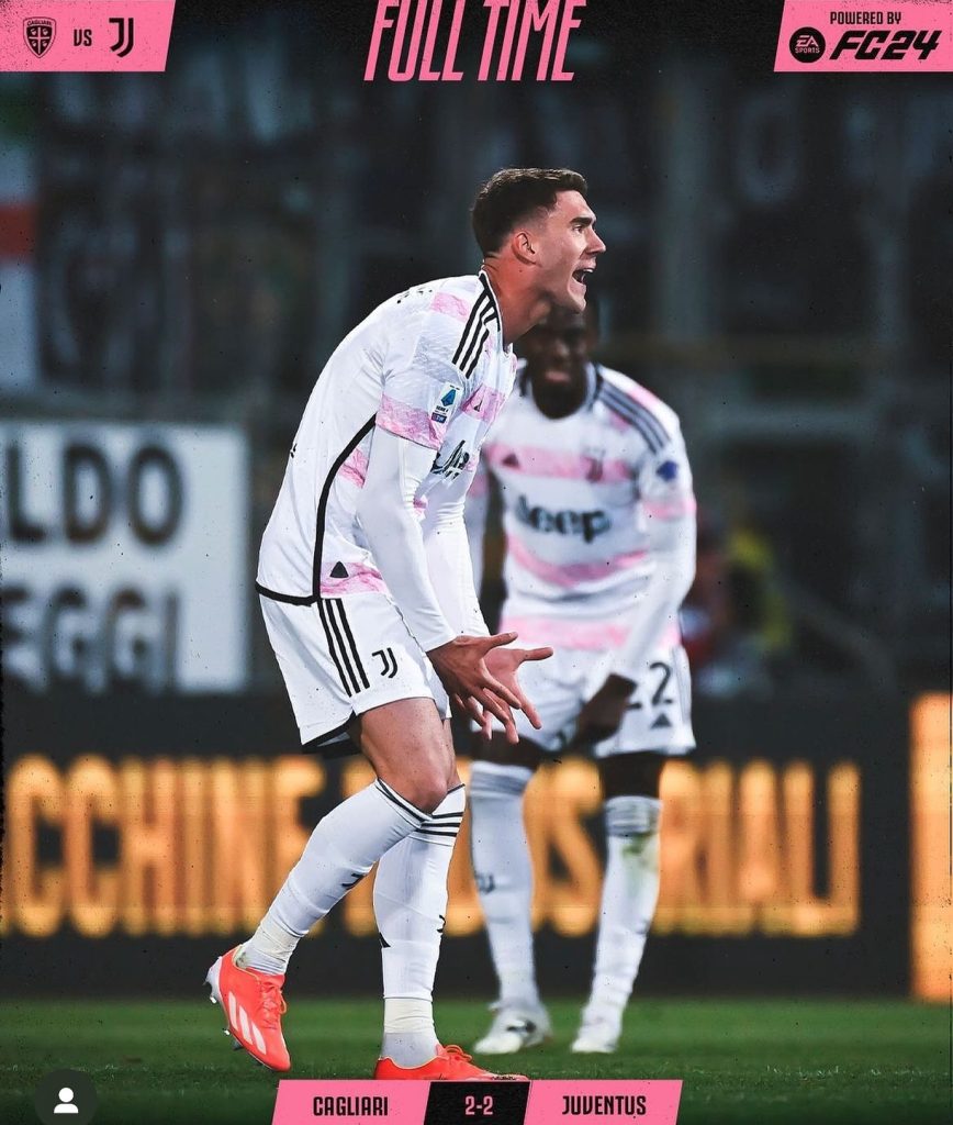 Cagliari 2 Juventus 2. Another drab draw, Another terrible display. Bianconeri are chanting Alegri must go. MANCS there’s your Manager