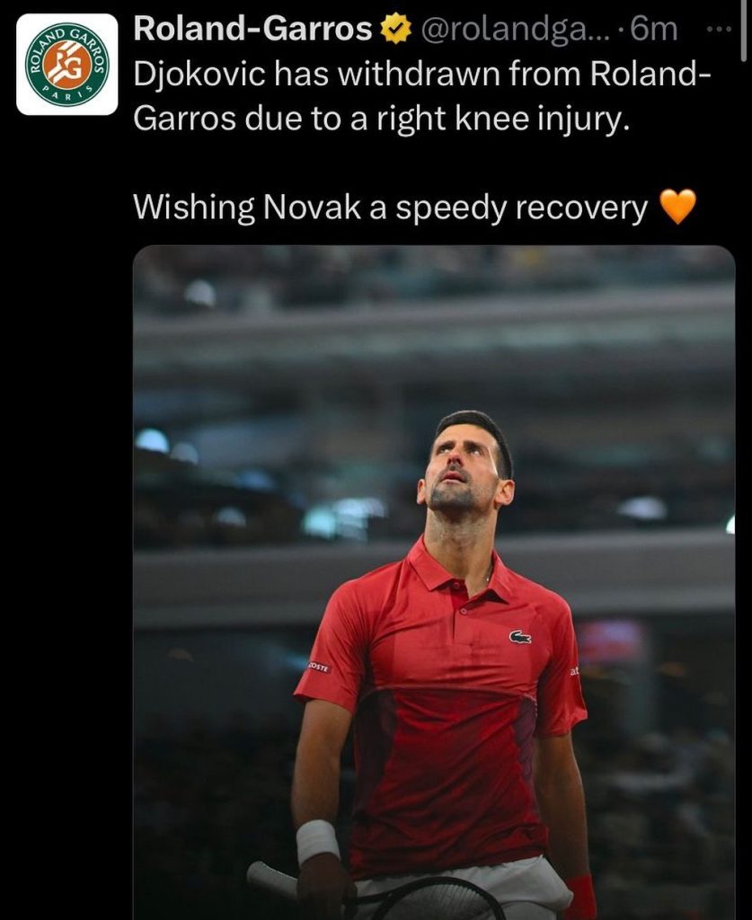 Tragic for Djokovic. The tourney opens up now completely. Vamos Alcaraz