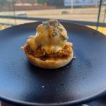 Buffalo Chicken & Blue Cheese Eggs  Benedict at @muggandbean_killarney. Sesame crusted chicken strips coated in hot sauce, blue cheese crumbles and an extra drizzle of Hot Sauce. Now available in Single and Double Options #Halaal. Have you tried this and how was it?