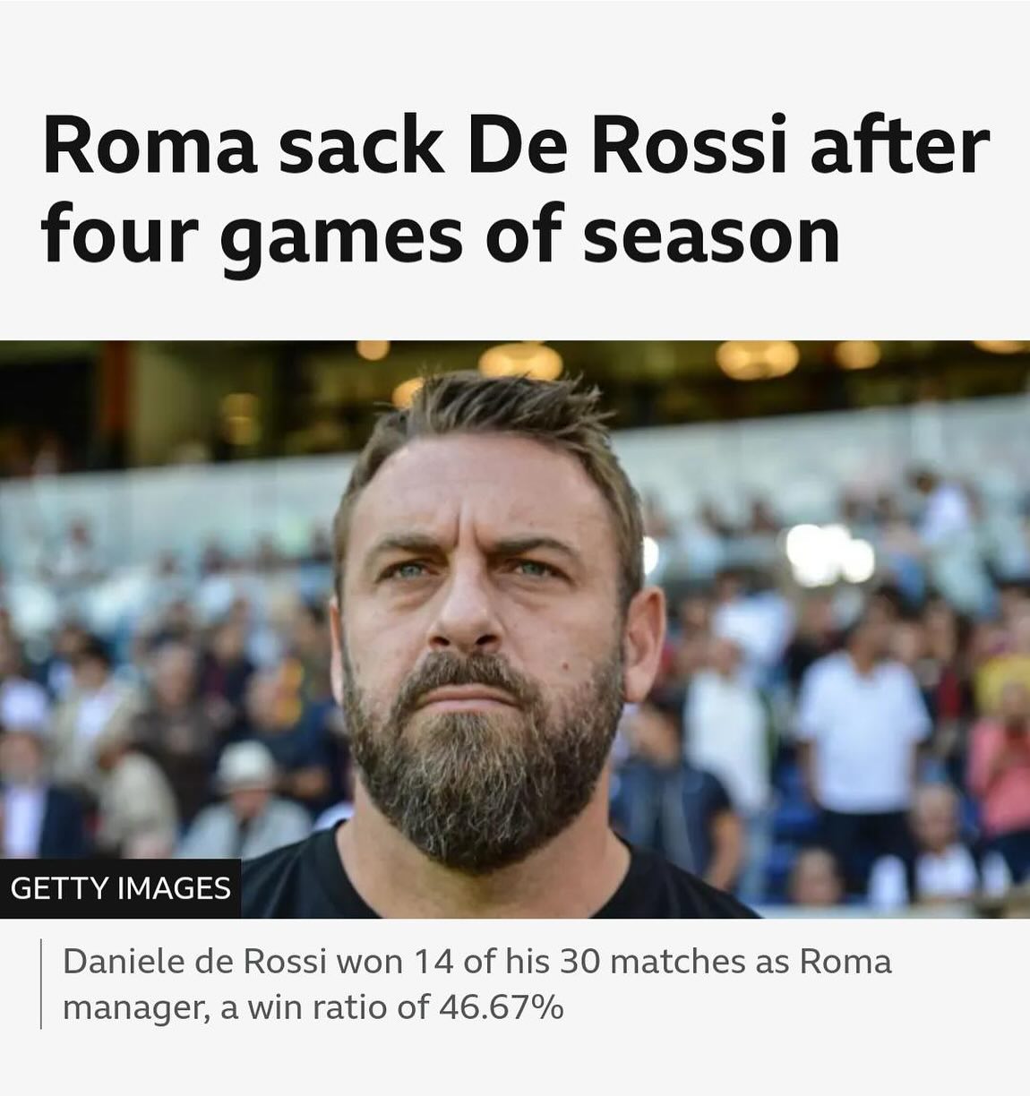 No way to treat your son. Roma sack De Rossi after 4 games 🫣